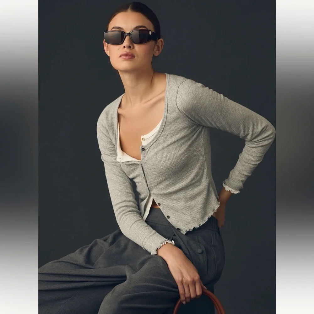 Anthropologie Pilcro Long-Sleeve Pointelle Scoop Tree - XL - Picture 2 of 9